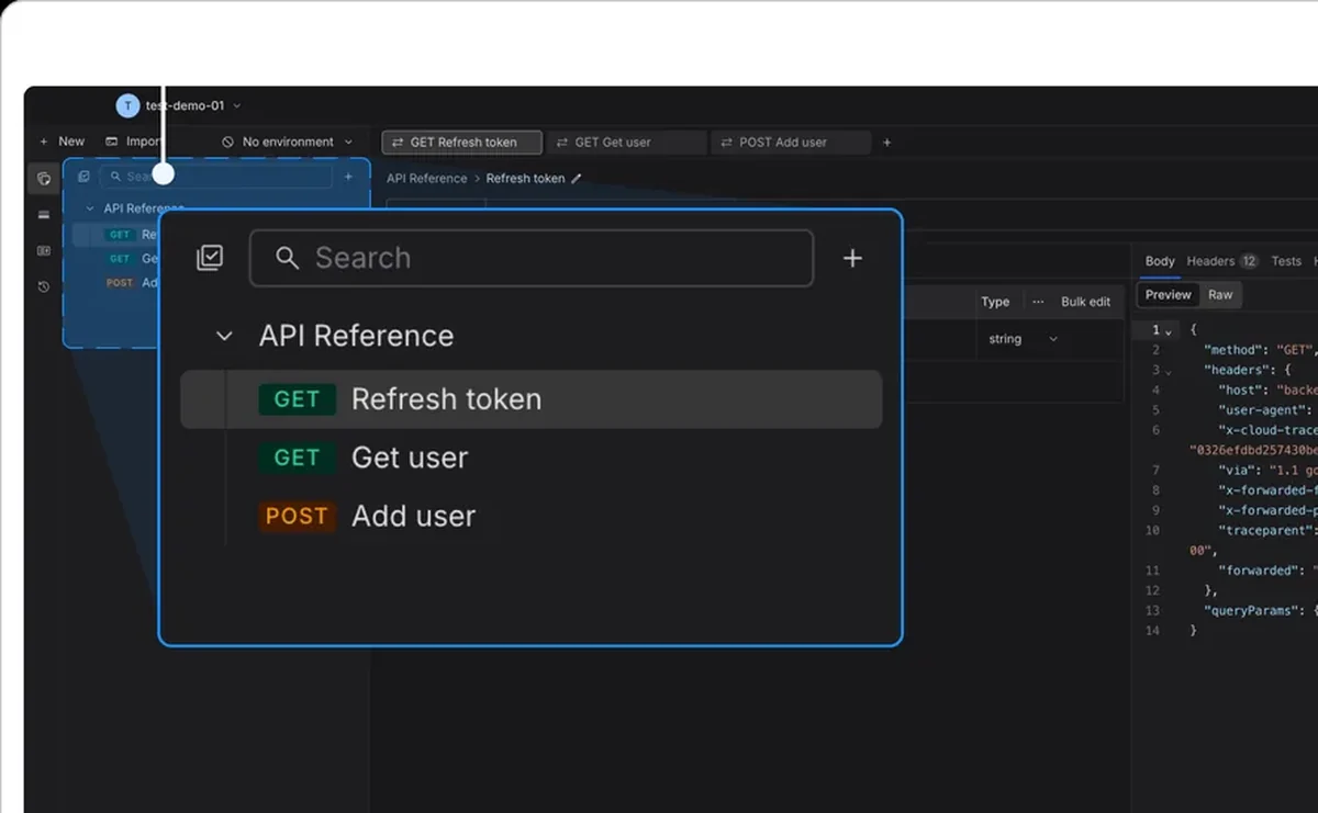 API collections and folders in the Requestly API Client sidebar