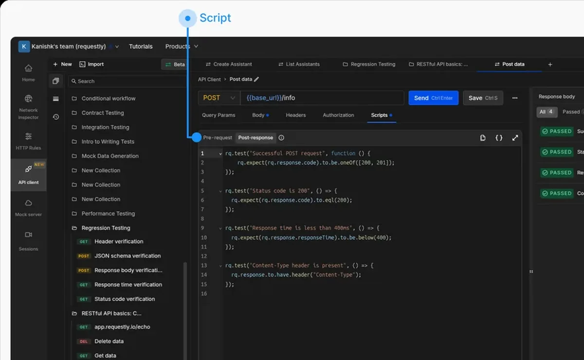 Writing API test assertions in the Requestly API Client