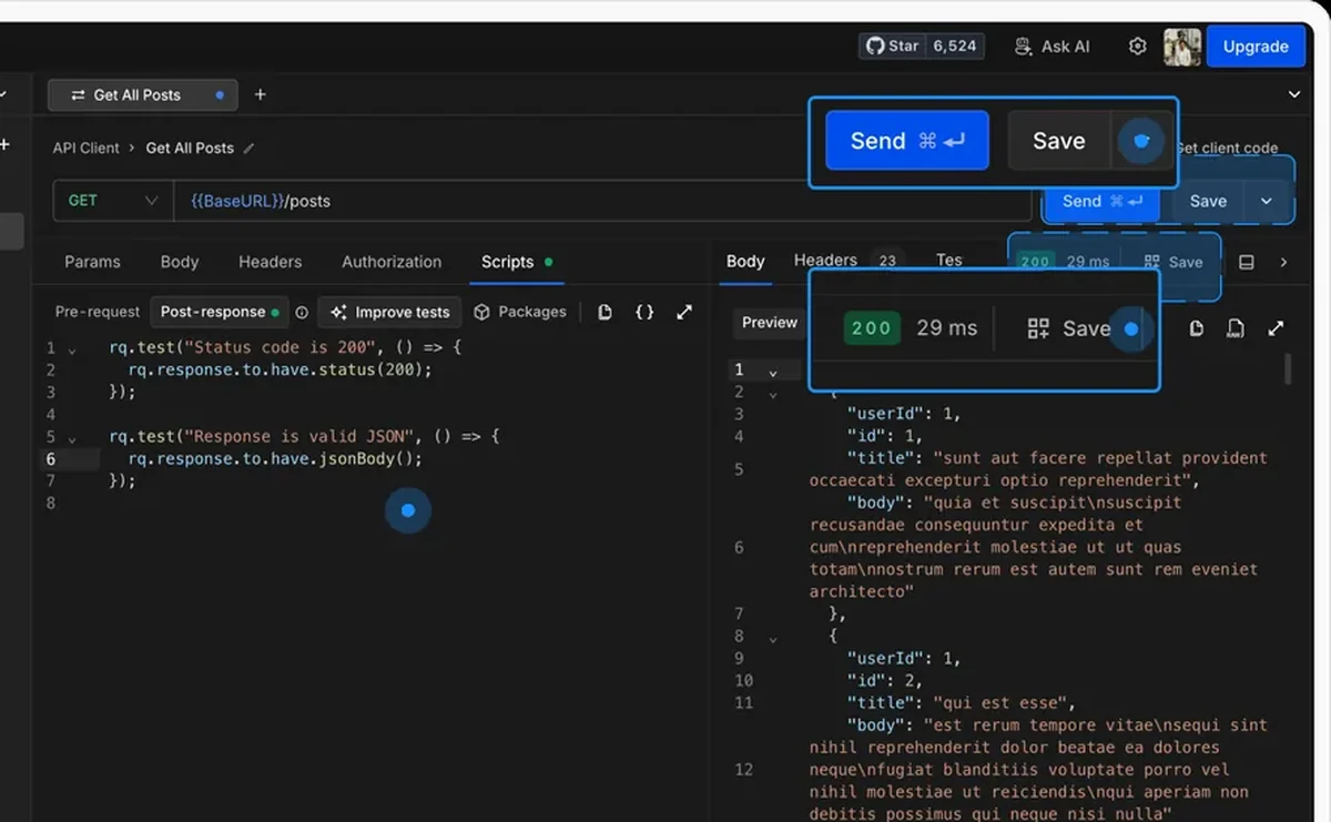 Saving a request and response as an example in the Requestly API Client