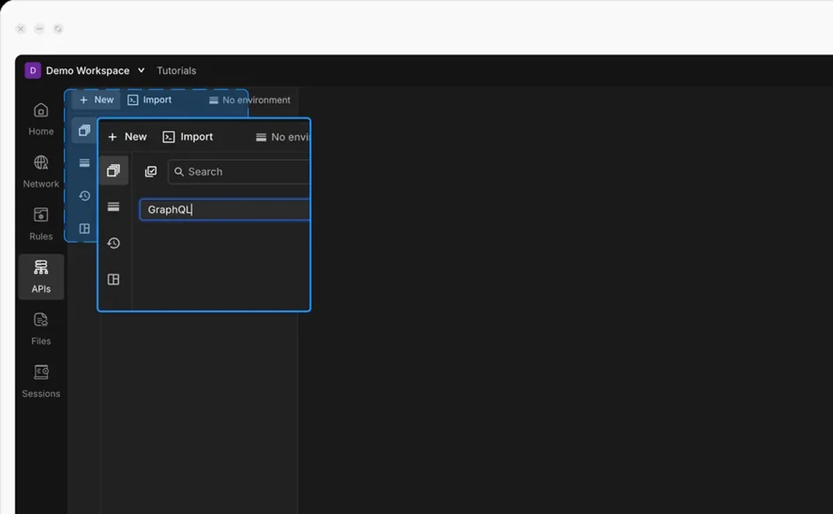 GraphQL request with schema explorer in the Requestly API Client