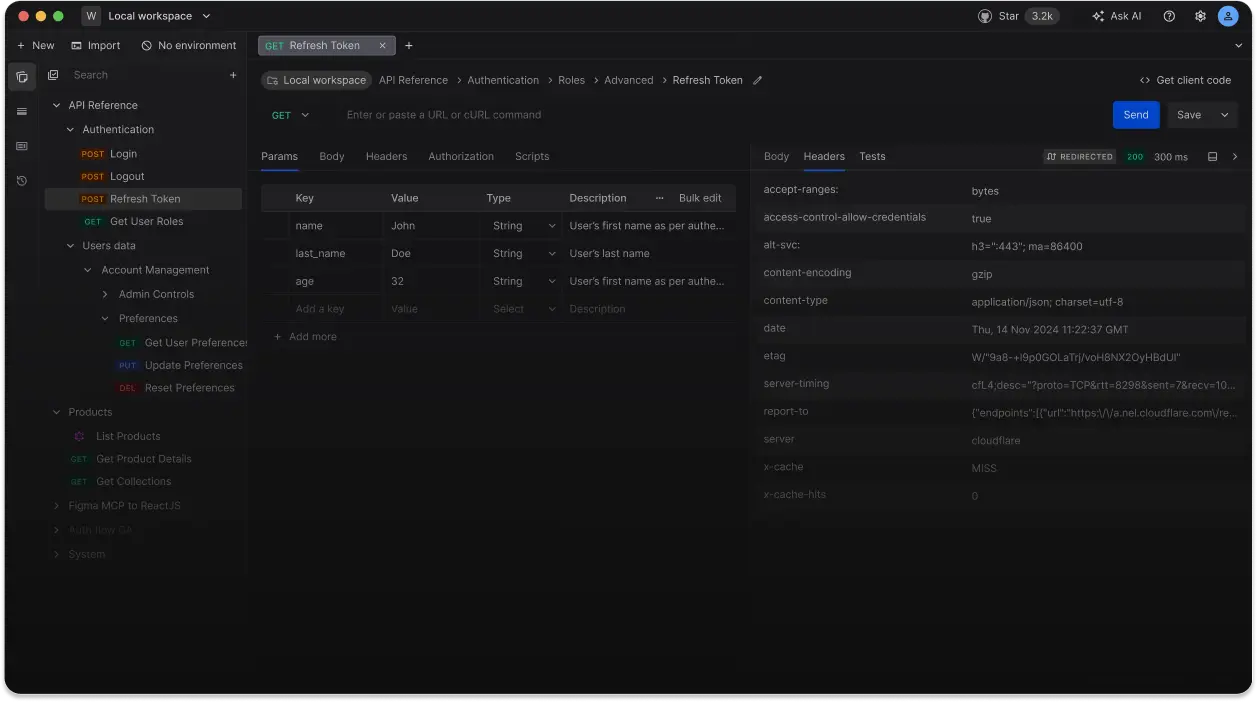 Requestly API Client, local workspace with collections and response viewer