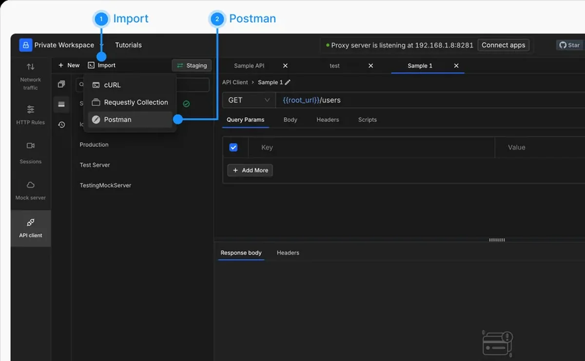 Importing a Postman collection into the Requestly API Client