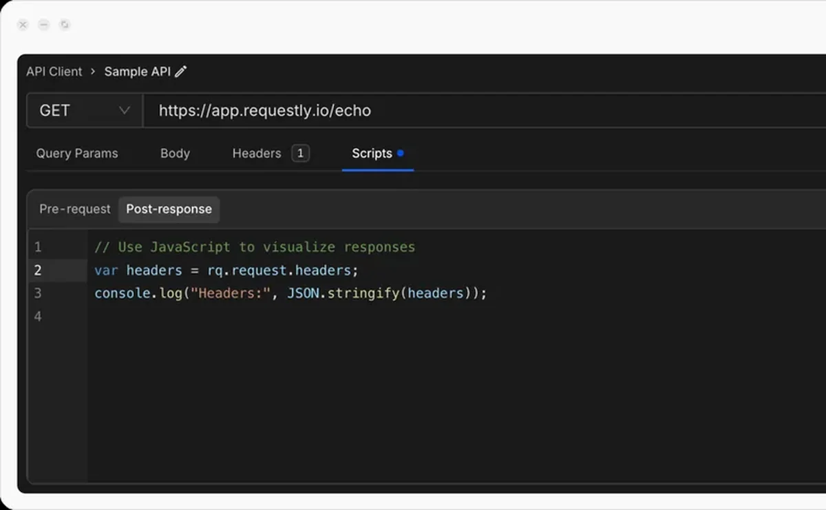 Pre-request and post-response script editor in the Requestly API Client