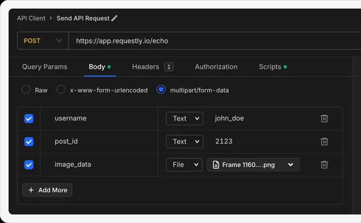 Building and sending an HTTP request in the Requestly API Client