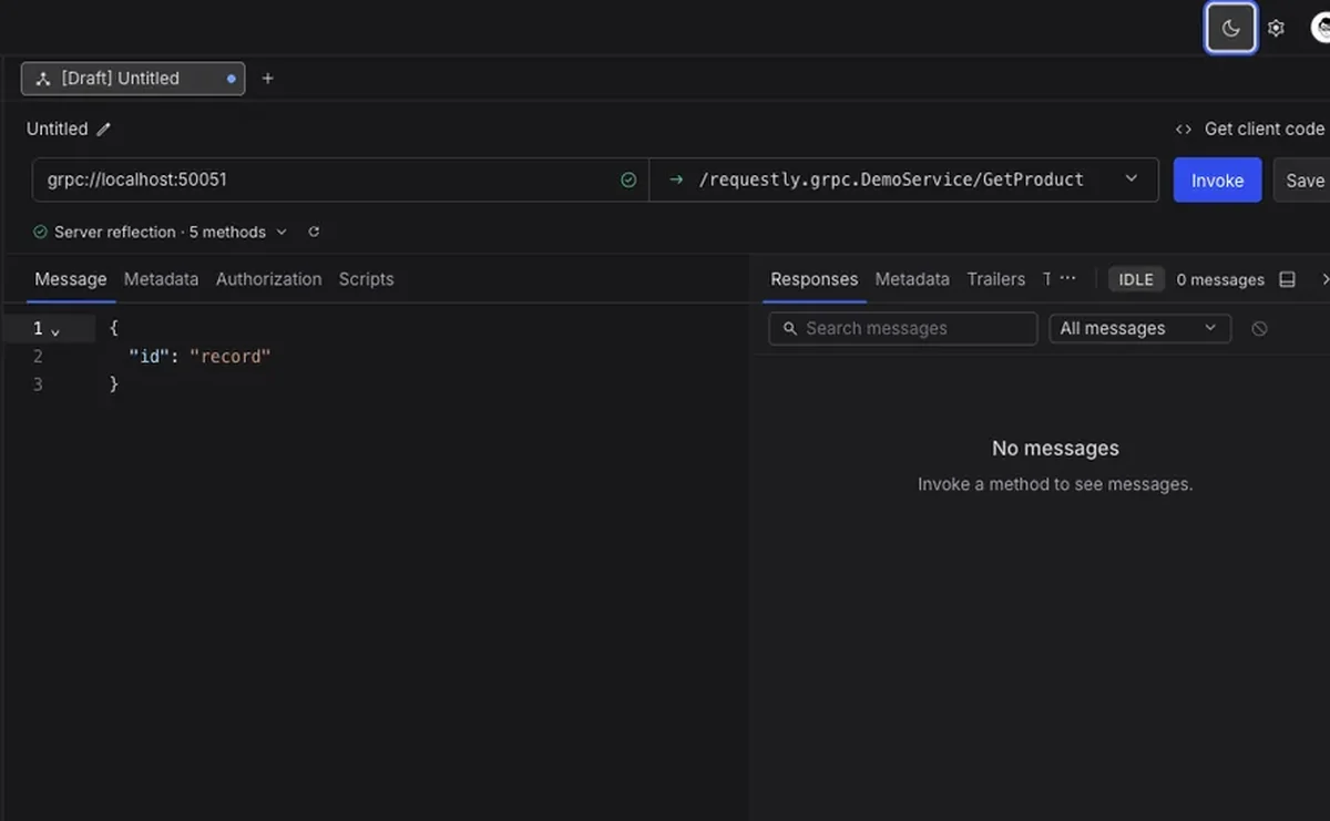 Invoking a gRPC method discovered through server reflection in Requestly