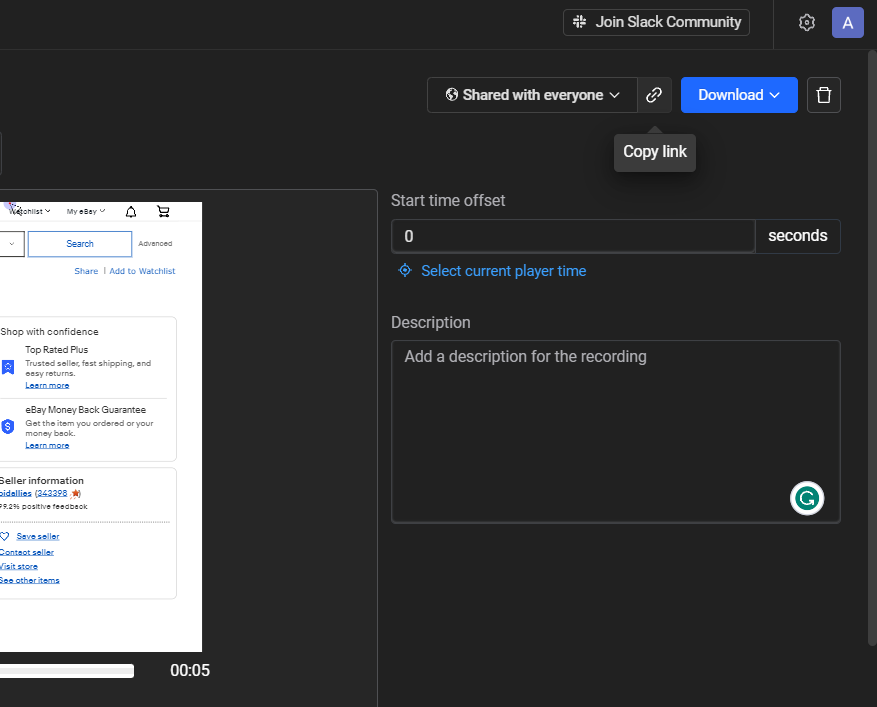 share or download session for bug reporting