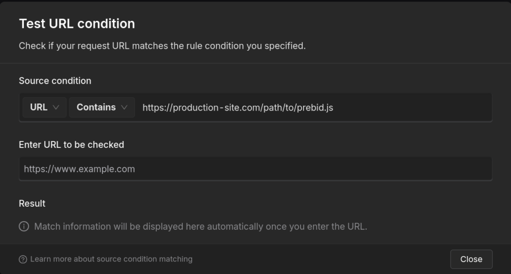 Test-url-condition' - redirect prebid api calls