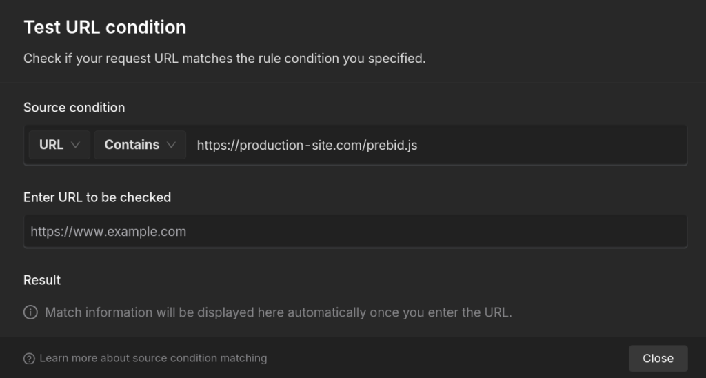 Test-url-condition' - redirect prebid api calls