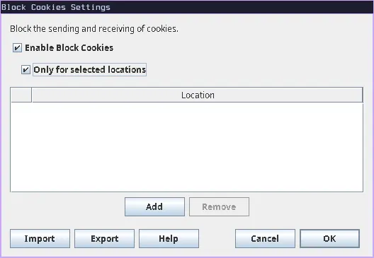 Block Cookies Settings