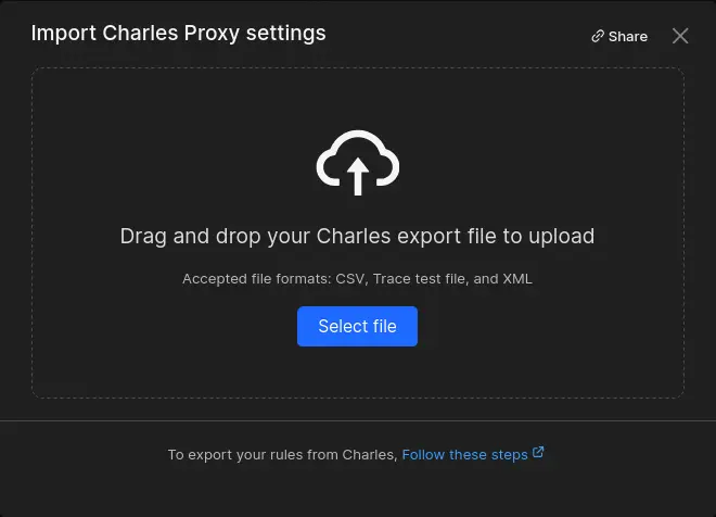 Import charles proxy settings poip up