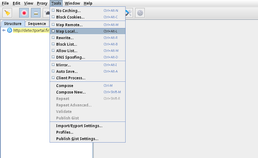 Map local in charles proxy menu bar