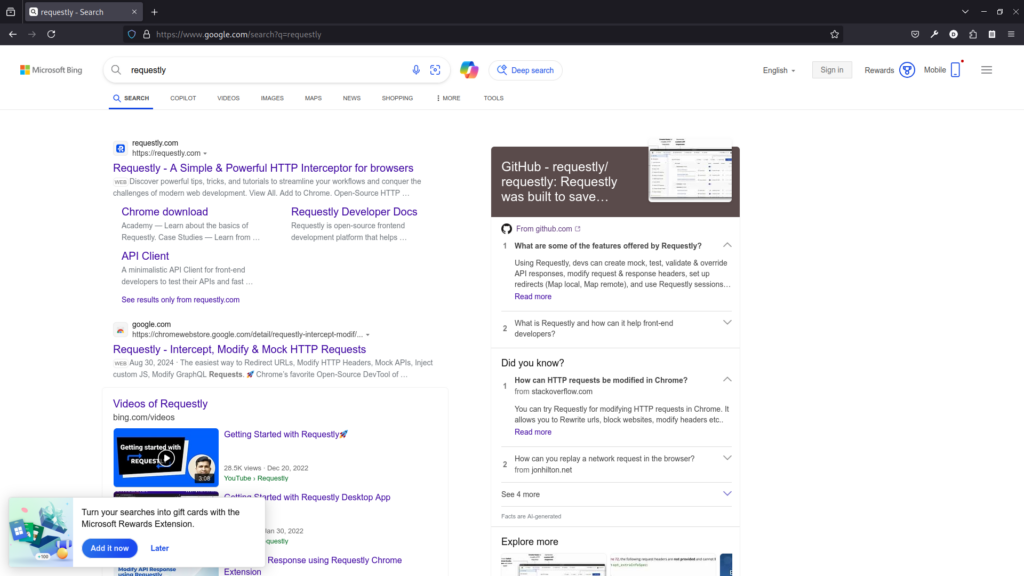 Google redirect to bing