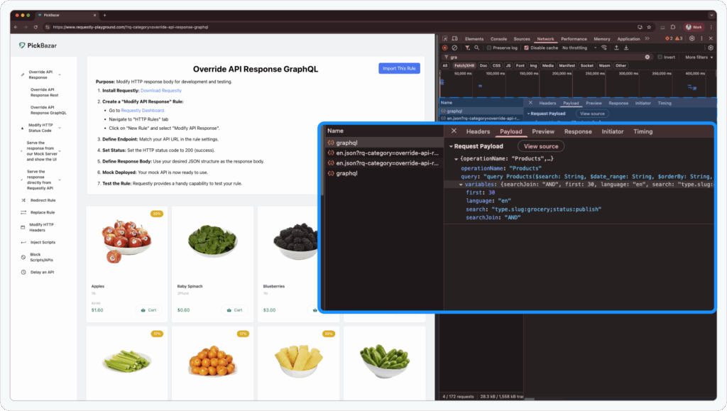 Requestly Playground GraphQL Query in devtools