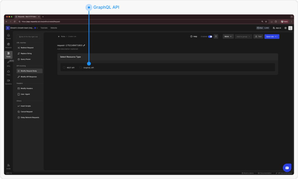Select GraphQL as request type