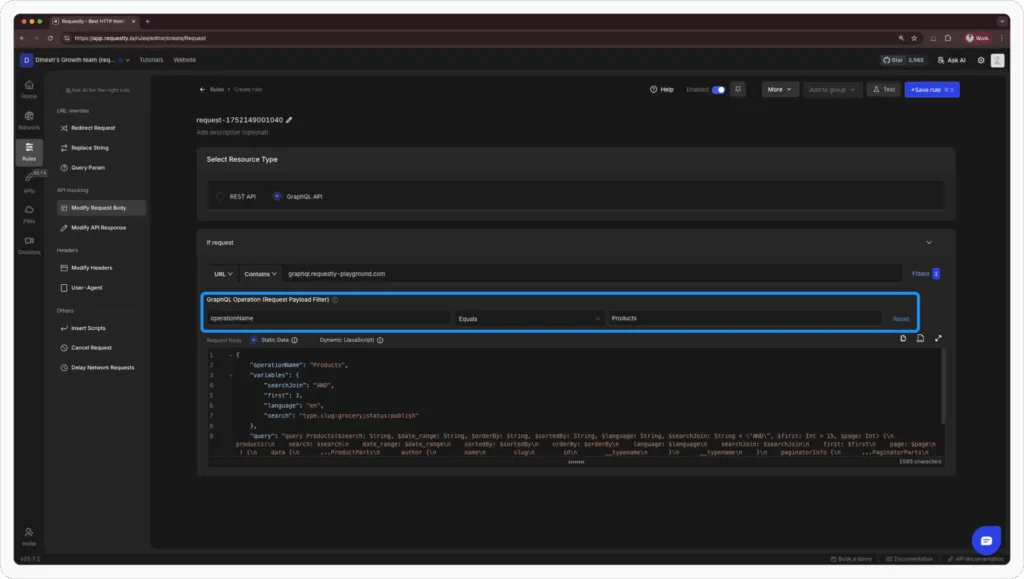 Target GraphQL Query - Requestly Target GraphQL query based on Operation Name