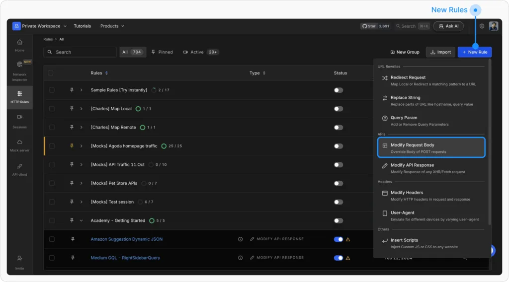 Modify Request Body Rule - Requestly Create New modify Request Body Rule