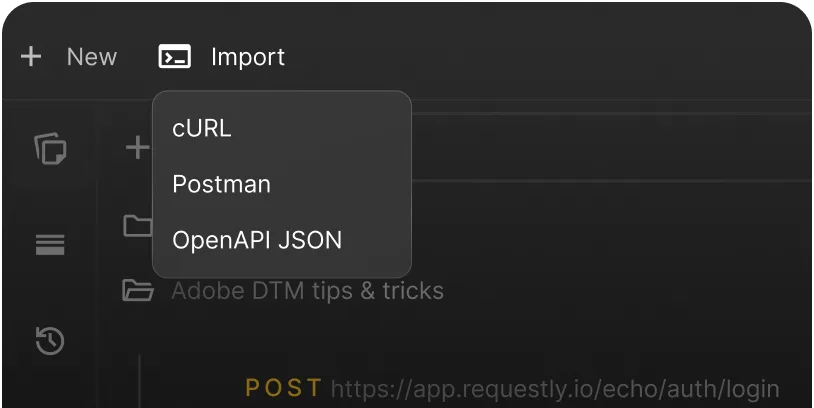 Easy import and export - Requestly API Client