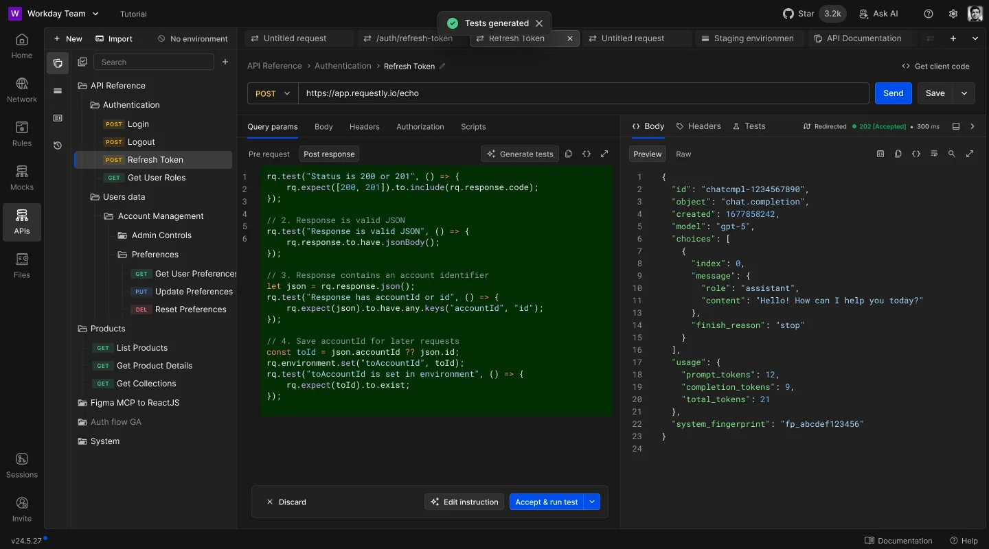 apis post script tests added - requestly api client test authoring agent - apis post script tests added