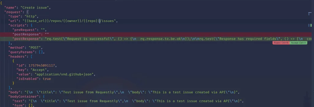 The tests are saved to the file - Requestly API Client The tests are saved to the file