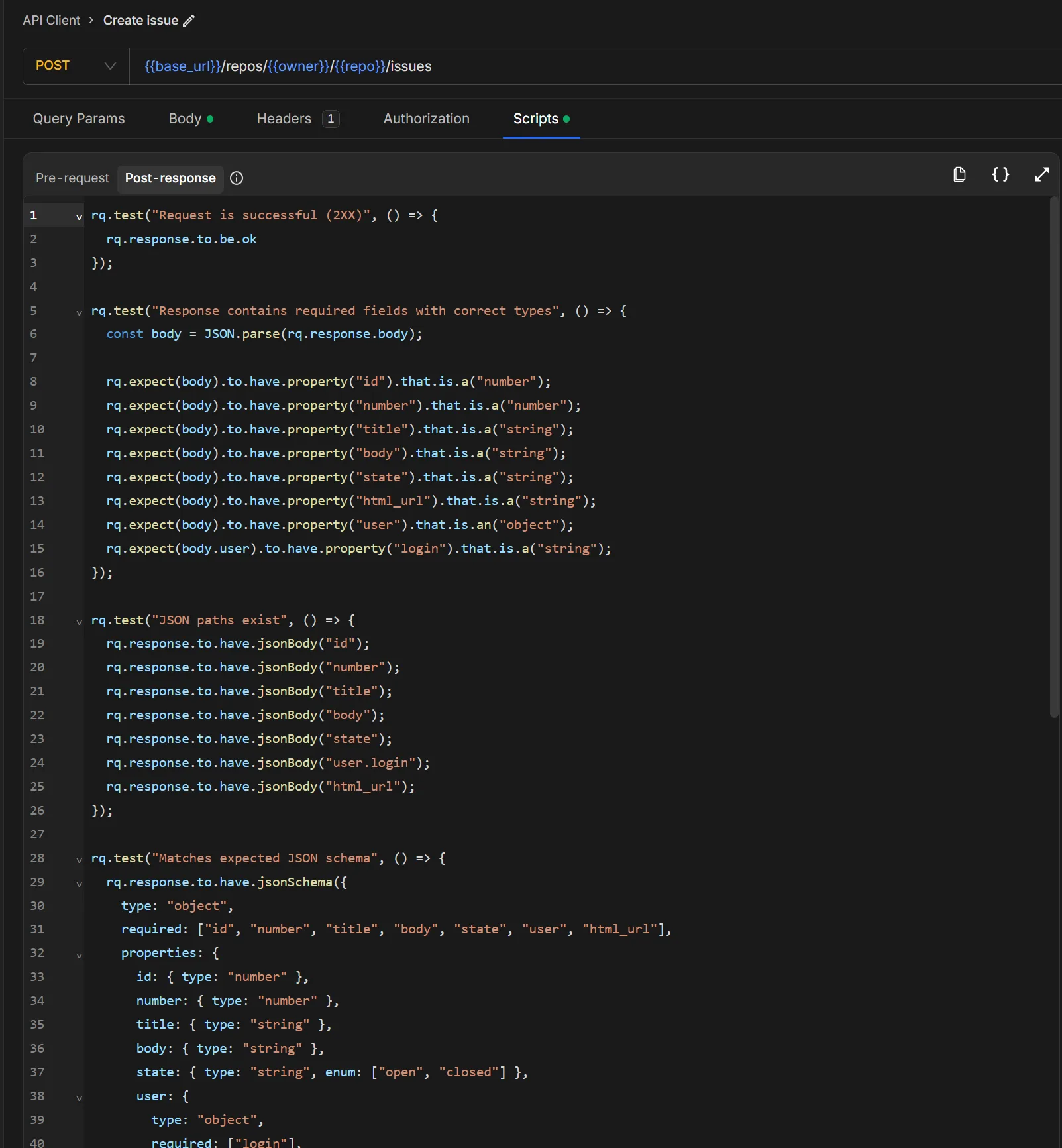 The tests in Requestly - Requestly API Client The tests in Requestly